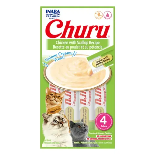 Churu Snacks Gato Pollo/Vieira - 4 tubos  